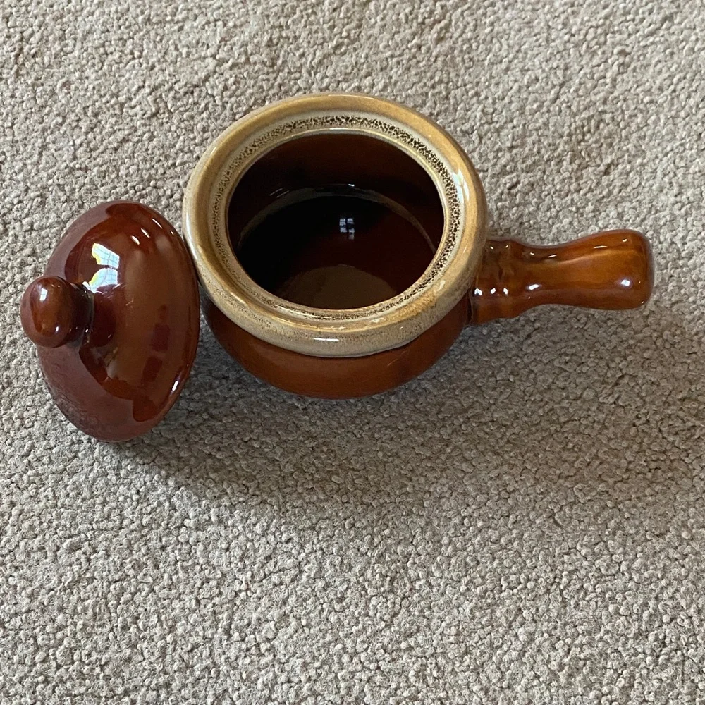Brown Ceramic Soup Crock with Lid and Handle